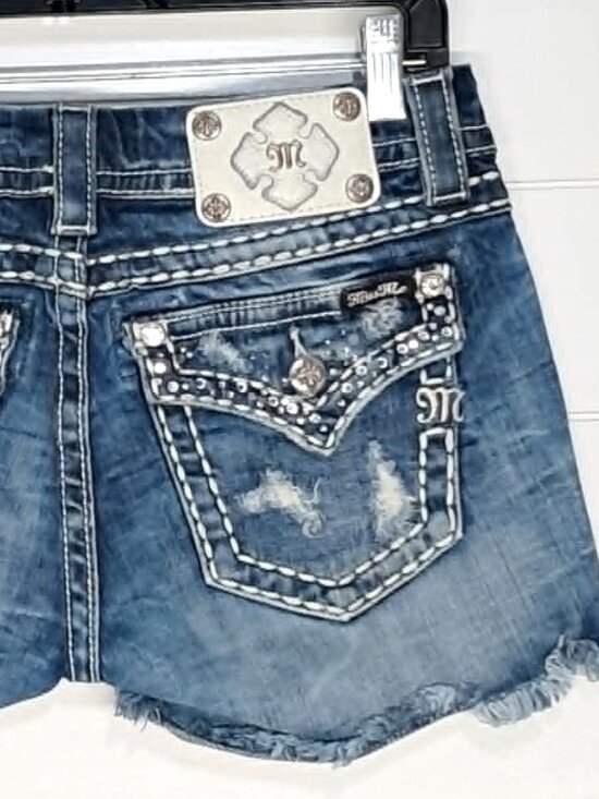 Miss Me Pants - Miss Me Shorts Size 28 Low Rise Distressed Denim Embelished Rhinestone JE8154H